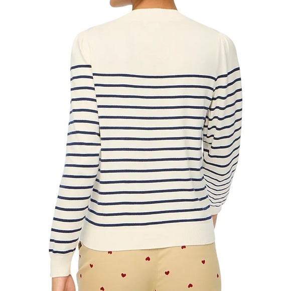 J.CREW Women Puff Sleeve Heart Striped Sweater Medium Ivory Nautical Clean Girl - Picture 5 of 12